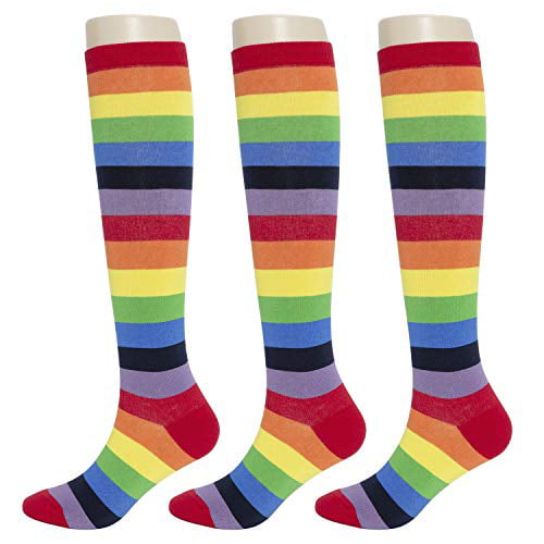 Women's Rainbow Striped Crew Length Socks Made in KOREA